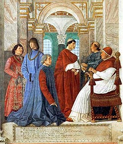 Melozzo de Forli, Sixte IV confiant la bibliothèque à Platina